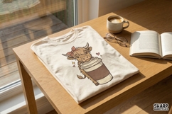 Highland Cow Coffee PNG, Cute Boho Cow Digital Design, Product Image 2