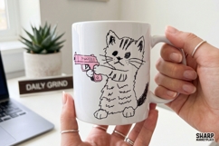 Hand Drawn Kitten Holding Pink Toy Blaster PNG, Funny Cat Product Image 5
