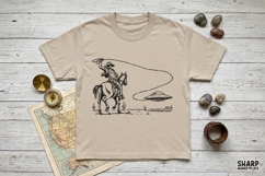 Vintage Cowboy Lassoing UFO Desert Scene, Western Png, Product Image 3