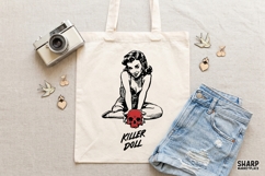 Killer Doll, Skull PNG Retro Pinup Shirt Design, Horror PNG Product Image 3