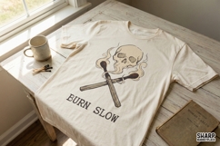 Burn Slow PNG, Vintage Skull Match Design, Gothic Clipart, Product Image 2