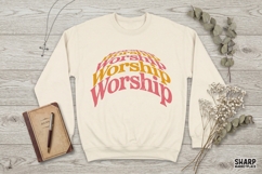 Worship Retro Wavy Word Art, Christian PNG For Shirt, Faith Product Image 3