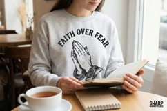 Faith Over Fear PNG, Praying Hands Shirt Design, Religious Product Image 4