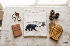 Vintage Walking Bear Mountain Scene, Bear PNG Camping Shirt Product Image 3