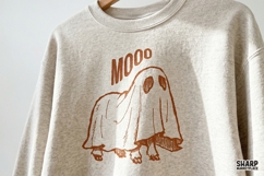 Mooo Funny Ghost Cow Graphic, Retro Halloween Png For Product Image 3
