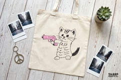 Hand Drawn Kitten Holding Pink Toy Blaster PNG, Funny Cat Product Image 4