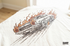 Flaming Vintage Muscle Car Illustration, Cars Funny Shirt Product Image 3
