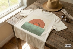 Retro Sunrise Over Waves PNG, Minimalist Sun Print, Vintage Product Image 2