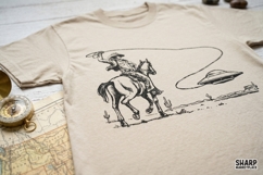 Vintage Cowboy Lassoing UFO Desert Scene, Western Png, Product Image 4