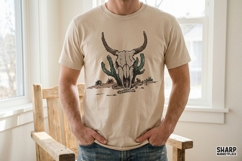 Desert Longhorn Skull With Cactus PNG, Western PNG Product Image 6