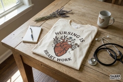 Nursing Is Heart Work PNG, Floral Nurse Shirt PNG, Medical Product Image 2