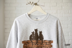 Three Black Cats Sitting On A Brick Wall Feline Silhouette Product Image 4