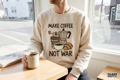 Make Coffee Not War Retro Cafe Graphic With Moka Pot And Product Image 3
