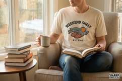 Weekend Shelf Ritual PNG, Cozy Reading Shirt Design, Book Product Image 4