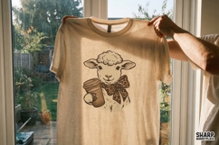 Cute Lamb Coffee PNG, Farm Animal Shirt Design, Coffee Product Image 3