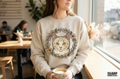 Cat PNG Floral Wreath, Vintage Cat Illustration, Cute Pet Product Image 4