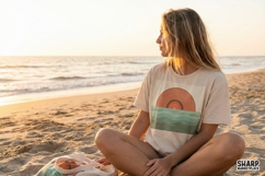 Retro Sunrise Over Waves PNG, Minimalist Sun Print, Vintage Product Image 3