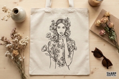 Floral Woman Line Art PNG, Botanical Female Illustration Product Image 2