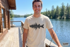 Forest Fish Silhouette With Mountain Lake Reflection PNG, Product Image 3