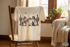 Western Desert Cowboy PNG, Campfire Scene, Vintage Horse Product Image 3