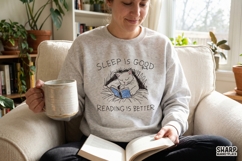 Sleep Is Good Reading Is Better Cat Book Sketch, PNG Product Image 2