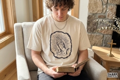 Praying Hands With Radiant Light, Christian PNG For Shirt Product Image 3