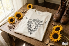 Boho Cow Skull PNG, Sunflower Western Skull Design, Floral Product Image 2