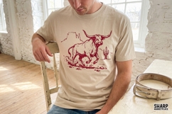 Charging Western Bull Desert Illustration, Highland Cow PNG Product Image 2