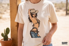 Desert Cowgirl Bikini Pose Retro Pinup Art, Summer PNG Product Image 2