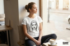 Woman Face PNG, Hand Drawn Digital Portrait, Black Line Product Image 3