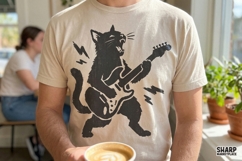 Rocking Cat Trendy PNG, Shirt PNG, Funny PNG, Black Guitar Product Image 3