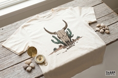 Desert Longhorn Skull With Cactus PNG, Western PNG Product Image 3