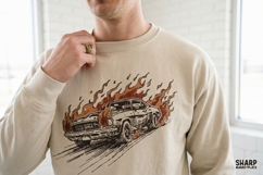 Flaming Vintage Muscle Car Illustration, Cars Funny Shirt Product Image 4