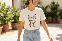 Vintage Hen Sketch, Summer Western Trendy Farm Art, Shirt Product Image 2