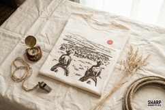 Vintage Cattle Drive Riders At Sunset Ranch Scene, PNG Product Image 3