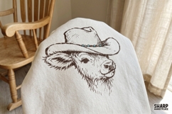 Baby Highland Cow In Cowboy Hat Sketch, Highland Cow PNG, Product Image 3