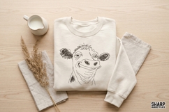 Smiling Hand Drawn Cow Face PNG, Highland Cow Shirt, Product Image 3