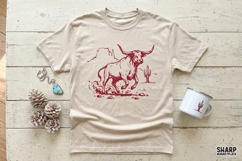 Charging Western Bull Desert Illustration, Highland Cow PNG Product Image 3