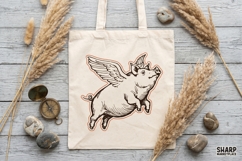 Flying Pig With Wings Vintage Farm Animal Art, Cow Funny Product Image 3
