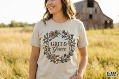 Grit &amp; Grace PNG Floral Wreath, Inspirational Quote Shirt Product Image 3