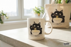 Black Cat Eating Noodles PNG, Cute Japanese Ramen Kitty Product Image 2