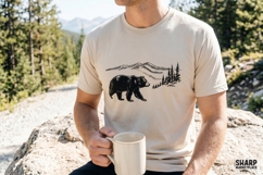 Vintage Walking Bear Mountain Scene, Bear PNG Camping Shirt Product Image 4