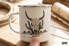 Desert Longhorn Skull With Cactus PNG, Western PNG Product Image 2