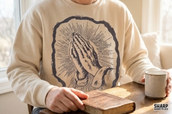 Praying Hands With Radiant Light, Christian PNG For Shirt Product Image 4