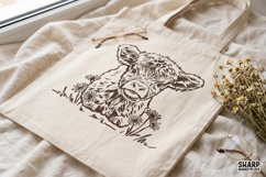 Sweet Baby Cow In Wildflowers, Highland Cow PNG For Western Product Image 4