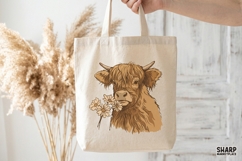 Floral Highland Cow Portrait With Daisies, Highland Cow Product Image 3