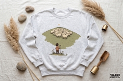 Lone Shepherd Facing A Hill Of Sheep, Christian PNG Art For Product Image 4