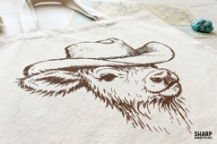 Baby Highland Cow In Cowboy Hat Sketch, Highland Cow PNG, Product Image 4