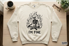 I'm Fine Skeleton PNG, Funny Skeleton Flames Digital Product Image 3