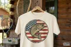 American Flag Bass PNG, Patriotic Fishing Shirt Design, USA Product Image 4